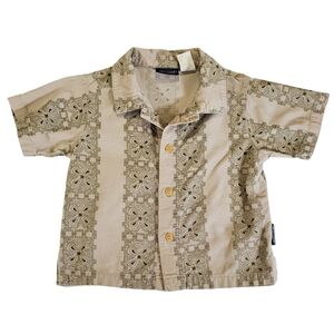 🟢K1376 * Sideout Boys Corduroy Button Down Shirt Tan Gray Size 24M Vintage 90s